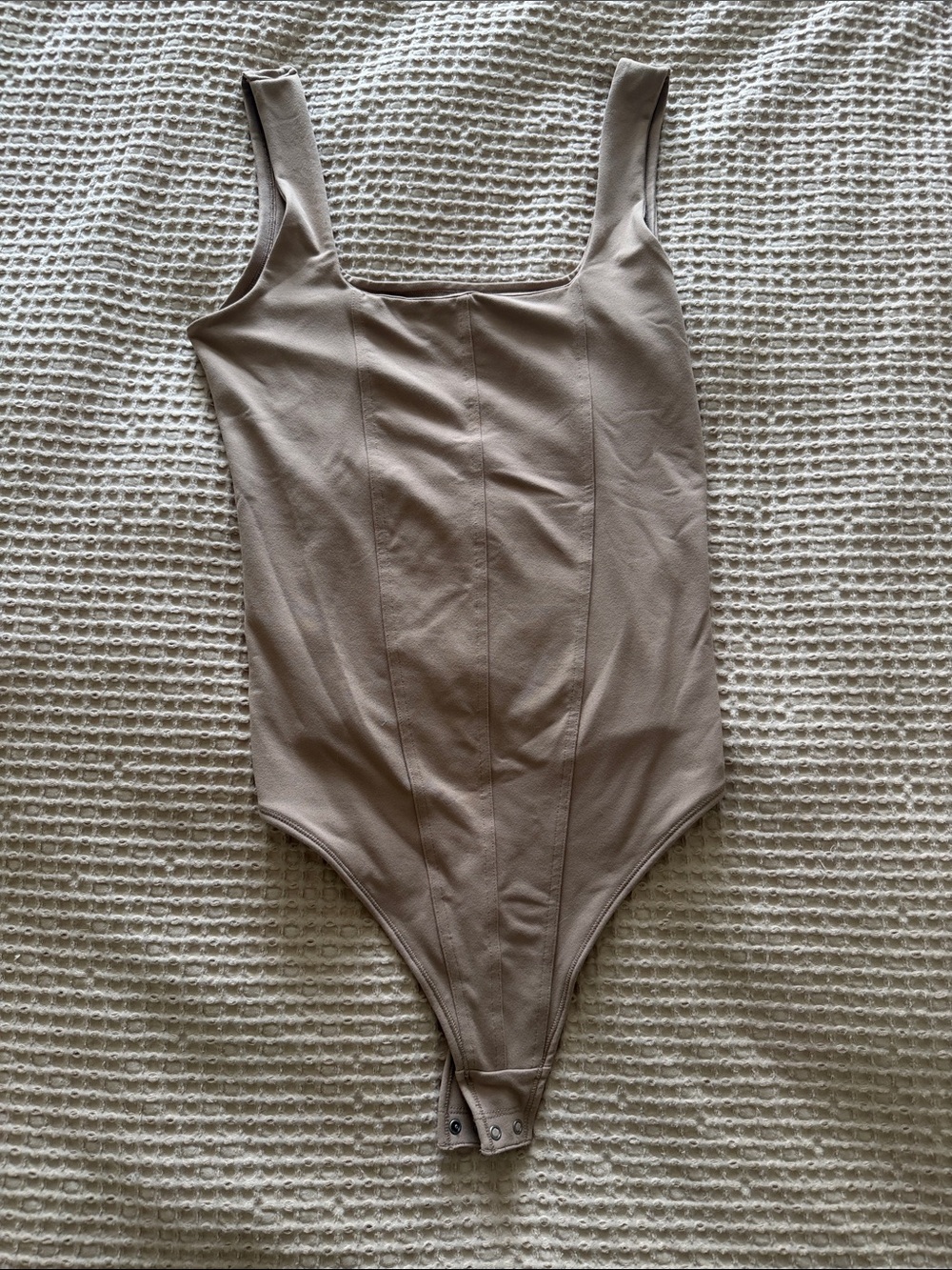 Abercrombie & Fitch Square-Neck One-Piece Bodysuit - Taupe